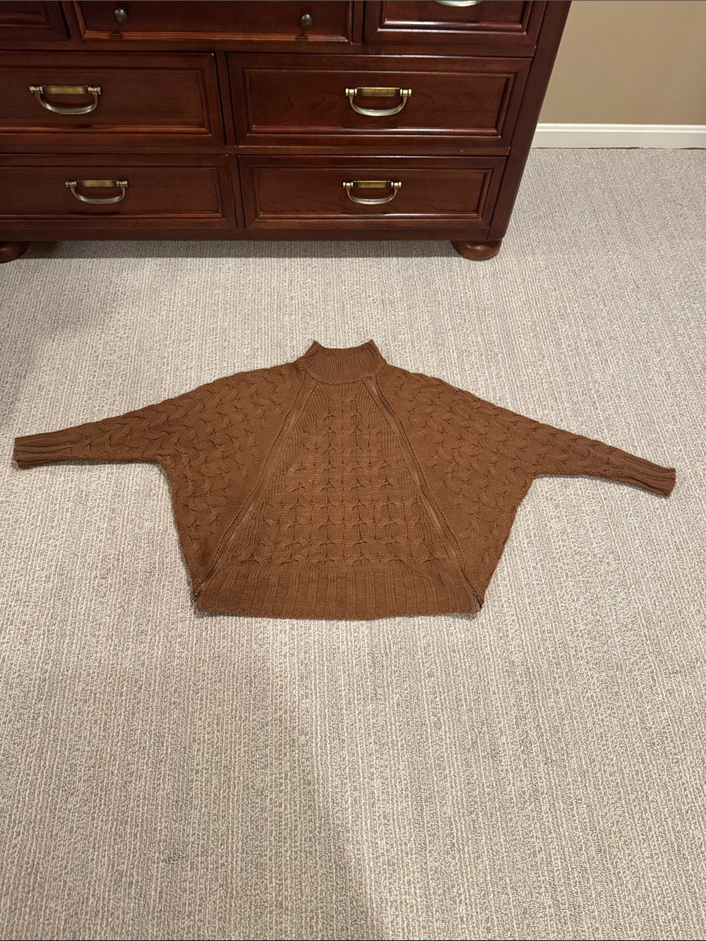 Relaxed Cable-Knit Turtleneck Sweater in Chestnut